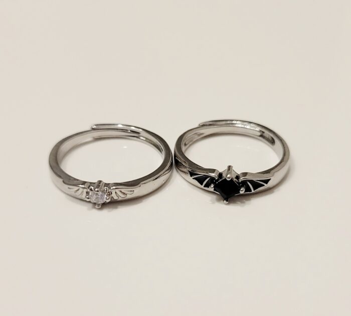 angels and demons matching silver rings for couples